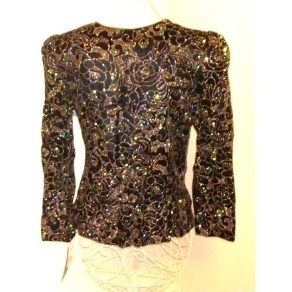 Vintage 80s R&K Evenings Cropped Open Bolero Jacket Metallic Embroidered Size 10 - Picture 8 of 12